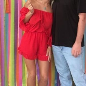 Red off the shoulder romper